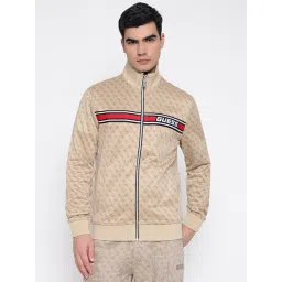Guess Korbin Full Zip Double Knit 4G Aop Beige Blanco Geometric High Neck Regular Fit Sweatshirt-picture-37