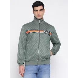 Guess Korbin Full Zip Double Knit 4G Aop Sterling Green Geometric High Neck Regular Fit Sweatshirt-picture-11