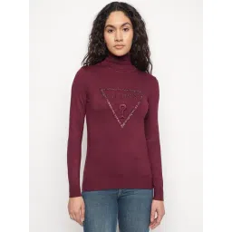 Guess Maroon Embroidered Turtle Neck Noemi Sweater-picture-24