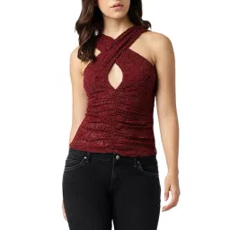 Guess Maroon Self Sleeveless Tops-picture-20