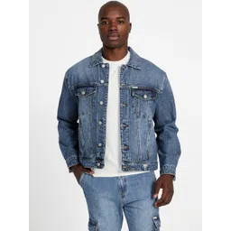 GUESS Men Washed Denim Jacket with Embroidered-picture-37