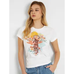 GUESS Round Neck Graphic Printed Cotton Regular Fit T-shirt-picture-16