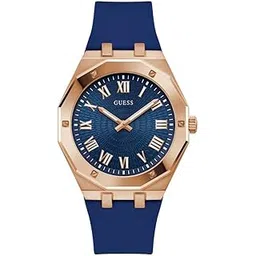guess Silicone Men 42Mm Analog Watch - Blue Strap Blue Dial Rose Gold Tone Case, Blue, Classic, Blue Band-picture-11