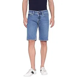 guess Sonny Blue Solid Mid Rise Regular Fit Denim Shorts-picture-13