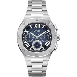 guess Stainless Steel Men's 42Mm Analog Watch - Black Strap Gunmetal Dial Silver Tone Case, Silver, One, Gw0572G1, Dial_ Blue-picture-14