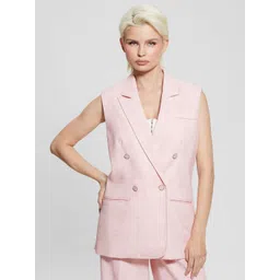 Guess Texured Double Breasted Notched Lapel Collar Vest Blazer-picture-32