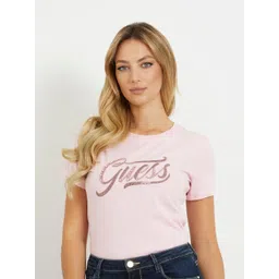 GUESS Typography Printed Short Sleeves Round Neck Cotton T-shirt-picture-39