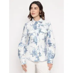 Guess White Floral Spread Collar Equity Shirt-picture-40