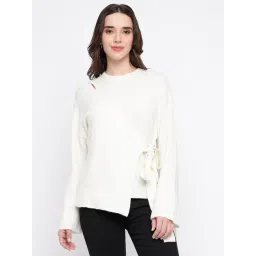 Guess White Ribbed Round Full Sleeve Cardigan-picture-31