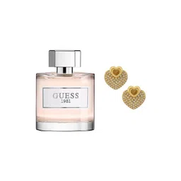 GUESS Women 1981 Long Lasting Eau de Toilette 100 ml With Heart Stones Gold SS Earrings-picture-12