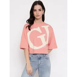 GUESS Women Brand Logo Printed Drop-Shoulder Sleeves T-shirt-picture-29