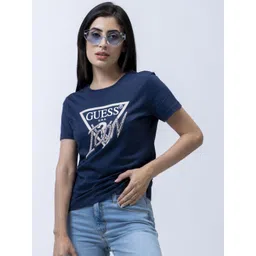GUESS Women Brand Logo Printed Pure Cotton Applique T-shirt-picture-21