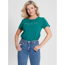 GUESS Women Brand Logo Printed Pure Cotton T-shirt-picture-19