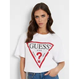 GUESS Women Brand Logo Printed Round Neck Pure Cotton T-shirt-picture-14