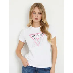 GUESS Women Brand Logo Printed Round Neck Pure Cotton T-shirt-picture-15