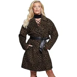 guess Women Brown Printed Lapel Collar Full Sleeves Patrizia Belted Coat-picture-11