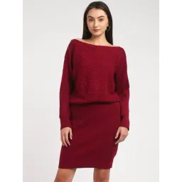 Guess Women Maroon Solid Boat Neck Dress-picture-25