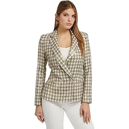 guess Women Multi-Color Checked Lapel Collar Full Sleeves Double Breasted Blazer-picture-47
