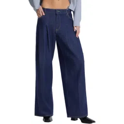 Guess Jeans G12 Navy Blue Pleated Mid Rise Extra Wide Leg Fit Denim-picture-29