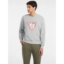 Guess Jeans Iconic Triangle Medium Grey Heath Cotton Oversized Printed Sweatshirt-picture-11