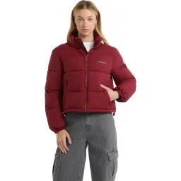 Guess Jeans Maroon Cropped Regular Fit Puffer Jacket-picture-12