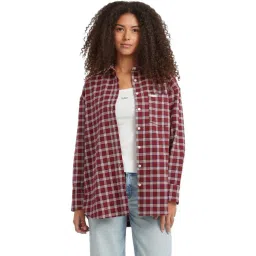 Guess Jeans Red Checked Oversized Shirt with Pocket-picture-10