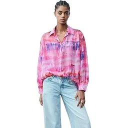 gufrina Shirt for Women Stylish Western |Shirt Type Top| Watercolor Tie-Dye| Button-Down Oversize Western Top| Relaxed Fit Casual Shirt with Long Sleeves-picture-52