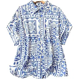 gufrina Women's Geometric Print Shirt with Front Pocket and Button Down Closure in Relaxed Fit-picture-31