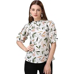 gufrina Women's Half Sleeve Top with Ruffle Neck – Elegant Floral Print Fancy Floral Top/Blouse-picture-15