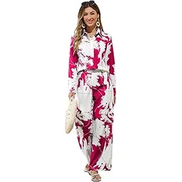 Women's Rayon Co-Ord Set with Button-Up Top & Wide Leg Pant 3/4th Sleeves Collar Neck Printed Pattern Regular Fit and Standard Length-image-40
