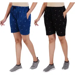 guide Pack of 2 Printed Women Black, Blue Regular Shorts-picture-19