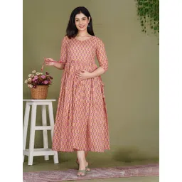 Gujari Women Floral Printed Maternity Fit & Flare Maxi Dress-picture-20