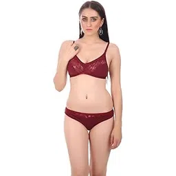 gujarish Maroon Hosiery Bra & Panty Set for Women Size 34-picture-45