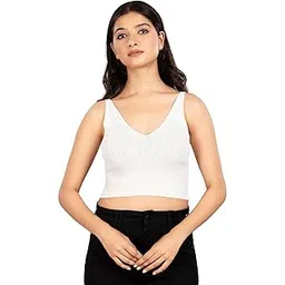 gul west Women's Cotton Solid Ribbed Sleevless Slim Fit Crop Tank Top-picture-29