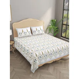Gulaab Jaipur Blue & White Ethnic Motifs Cotton 600 TC King Bedsheet with 2 Pillow Covers-picture-33