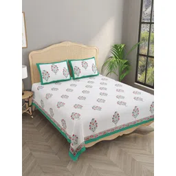 Gulaab Jaipur Red & White Cotton 600 TC Super King Bedsheet with 2 Pillow Covers-picture-10