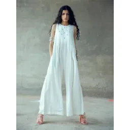 Gulaal White Urvashi Nanda Mirror Work Sleeveless Jumpsuit-picture-47