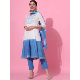 GULABI LEAF Tie & Dye Embroidred Pure Cotton Anarkali Kurta With Trouser & Dupatta-picture-24
