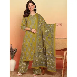 GULMEHAK Women Ethnic Motifs Printed Pure Cotton Kurta with Palazzos & Dupatta-picture-12