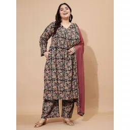 GULMEHAK Women Plus Size Floral Printed Pure Cotton A-Line Kurta with Palazzo & Dupatta-picture-31