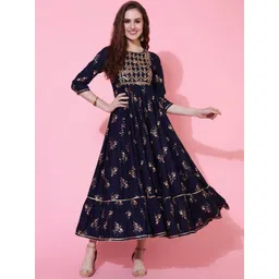 GULMOHAR JAIPUR Floral Printed Gathered Maxi Ethnic Dress-picture-29