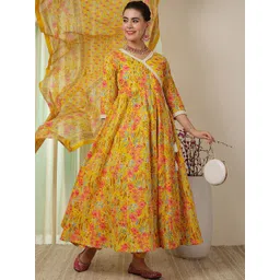 GULMOHAR JAIPUR Floral Printed Gotta Patti Pure Cotton Kurta with Trousers & Dupatta-picture-28