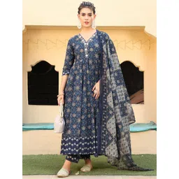 GULMOHAR JAIPUR Floral Printed Pure Cotton Kurta with Palazzos & Dupatta-picture-30