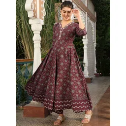 GULMOHAR JAIPUR Floral Printed Sequinned Pure Cotton Kurta with Palazzos & Dupatta-picture-37