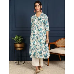 GULMOHAR JAIPUR Floral Printed Shirt Collar Straight Kurta-picture-12