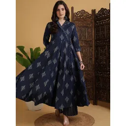 GULMOHAR JAIPUR Floral Printed V-Neck Pure Cotton Angrakha Anarkali Kurta With Palazzo-picture-33