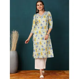GULMOHAR JAIPUR Floral Printed V-Neck Straight Kurta-picture-27