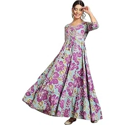 gulmohar jaipur Women's Cotton Ankle Length Printed Flared Gown-picture-31