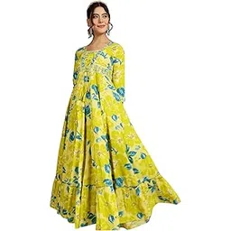 gulmohar jaipur Women's Cotton Ankle Length Printed Flared Gown-picture-25