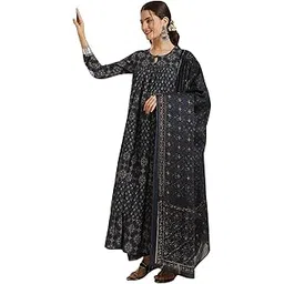 gulmohar jaipur Women's Cotton Calf Length Printed Key Hole Neck Anarkali Kurta Suit Set-picture-38